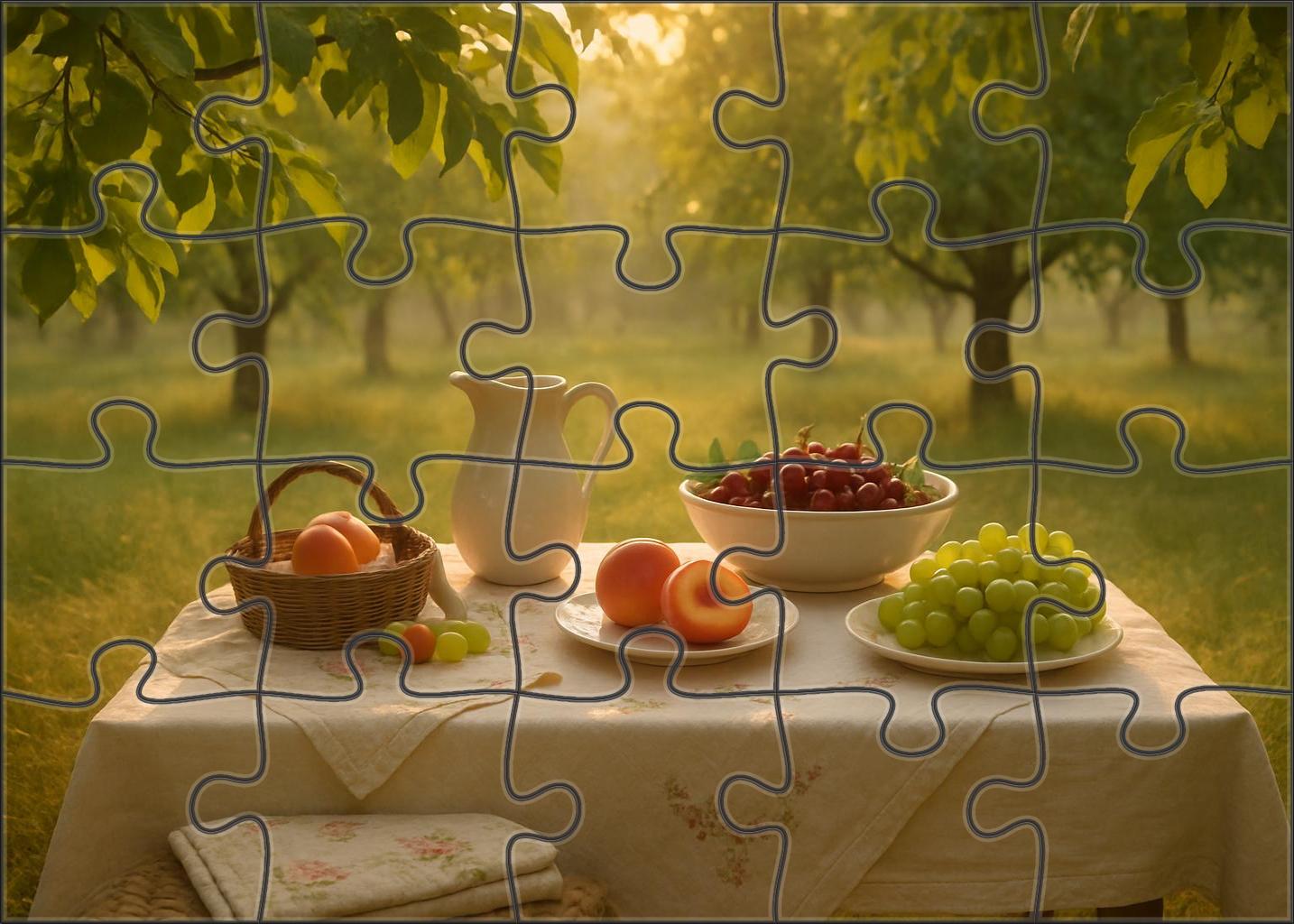 Sunrise Orchard Picnic Dewy Greens And Pastel Accents 100 Piece Puzzle