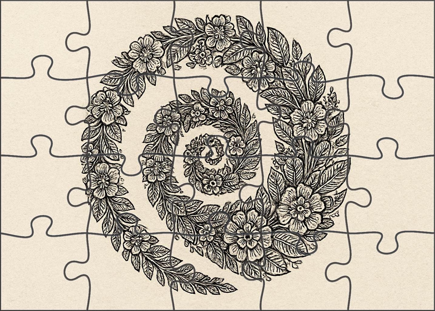 Dynamic Floral Spiral Continuous Ink Line Drawing With Patterned Textures Family Puzzles