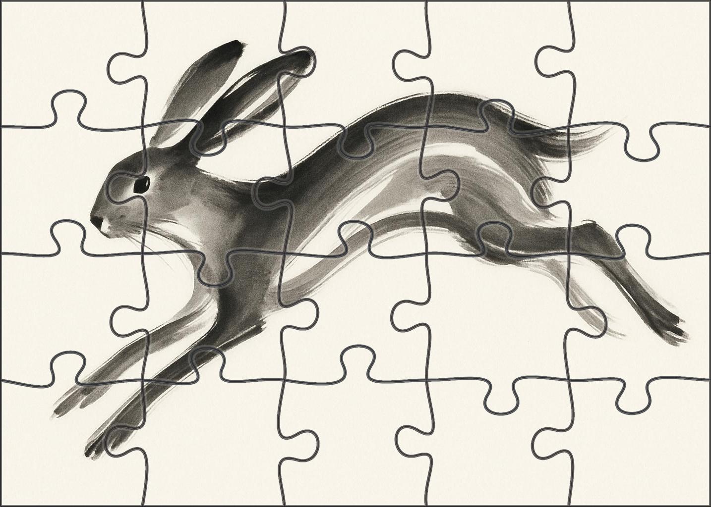 Expressive Animal Gesture Loose Ink Brush Drawing Of Leaping Hare Family Puzzles