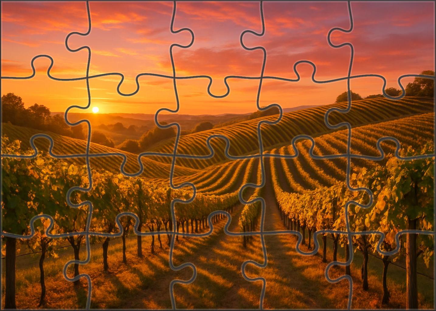 Sunset Over Rolling Vineyard Hills Puzzle For Kids