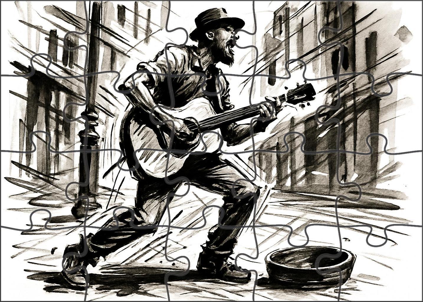 Dynamic Street Performer Sketch Bold Brush Pen Illustration With Energetic Lines Large Format Puzzle