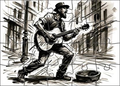 Dynamic Street Performer Sketch Bold Brush Pen Illustration With Energetic Lines Large Format Puzzle