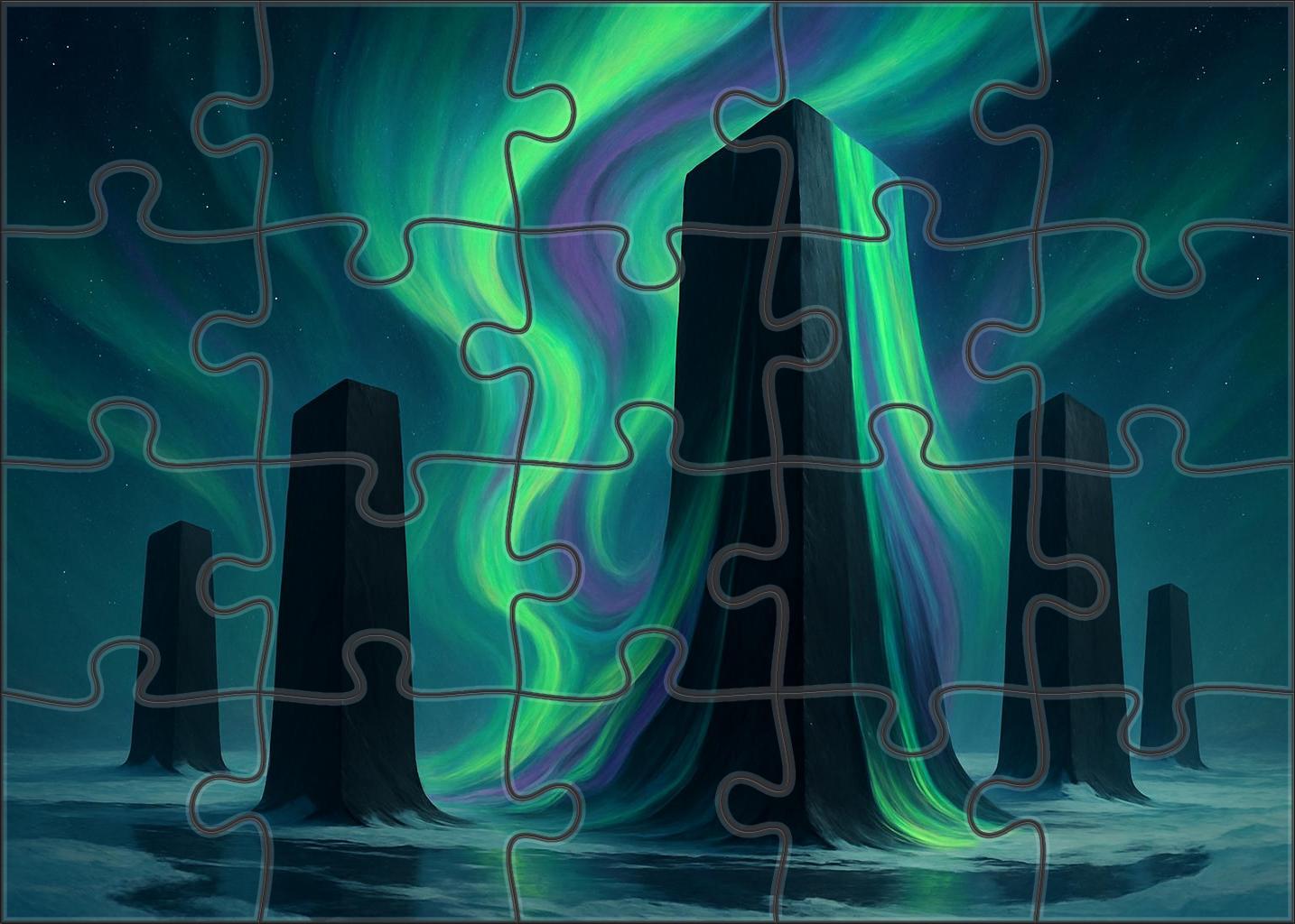 Silent Monoliths In A Melting Aurora 300 Piece Puzzle