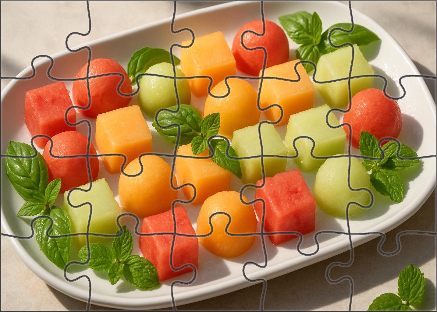 Melon Harmony Platter Spherical And Cubed Juicy Melons With Fresh Herbs Puzzle Challenge