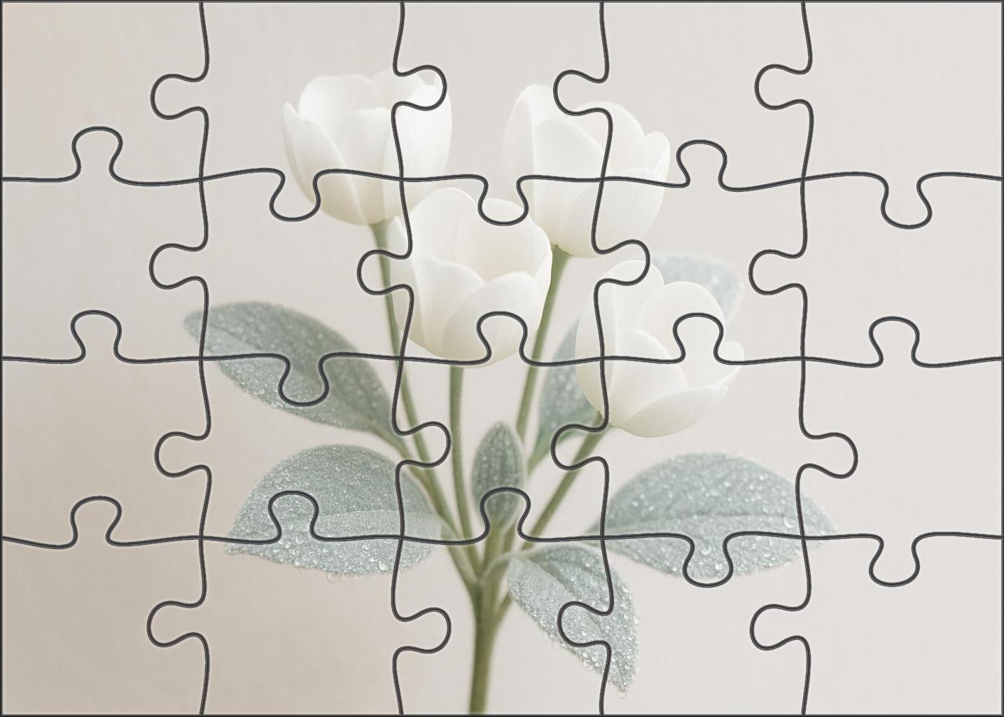 Frost-kissed Woodland Arrangement White Cup-shaped Blooms With Silver-leaved Accents 50 Piece Puzzle