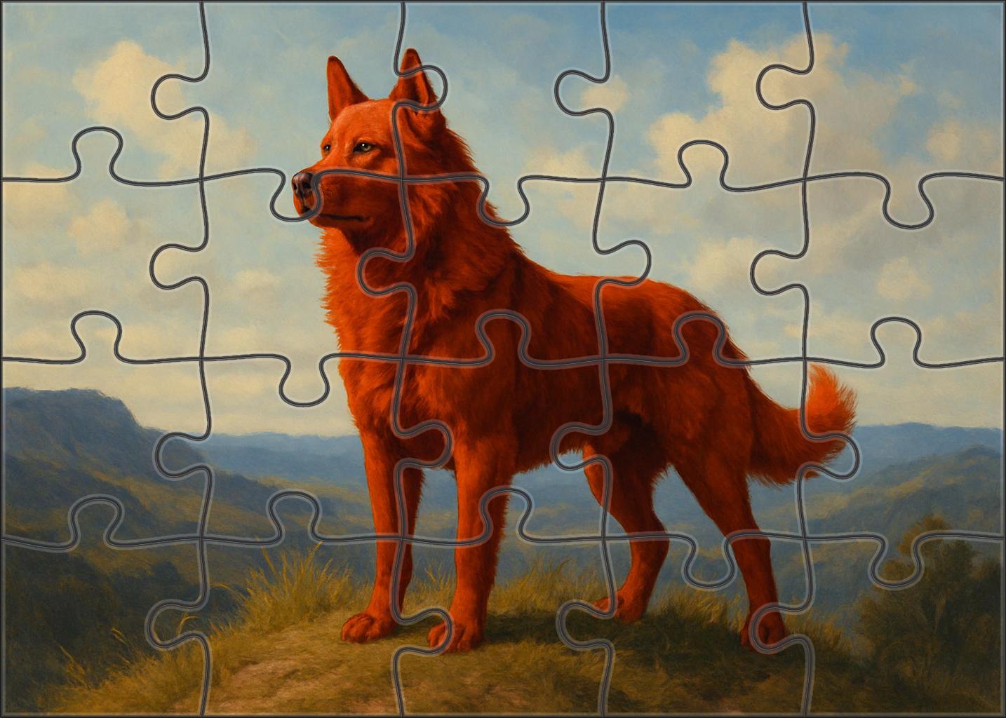 Copper Ember Vibrant Red-coated Working Dog With Keen Alertness Puzzle For Kids