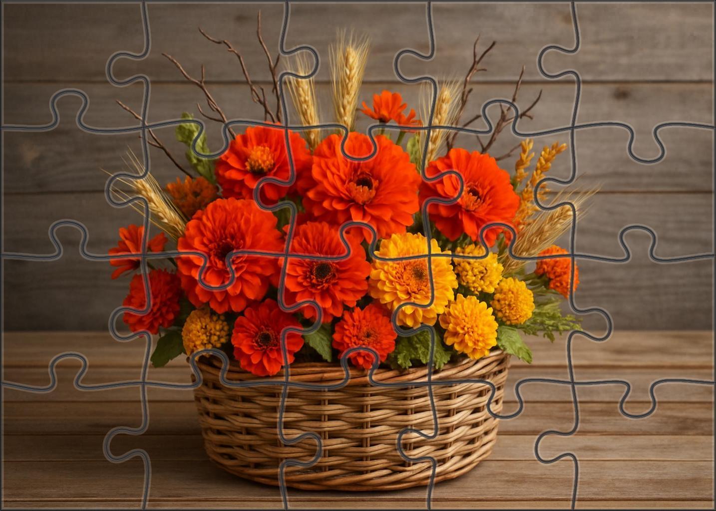 Rustic Autumn Harvest Basket Warm Orange Deep Red And Earthy Tones Family Puzzles