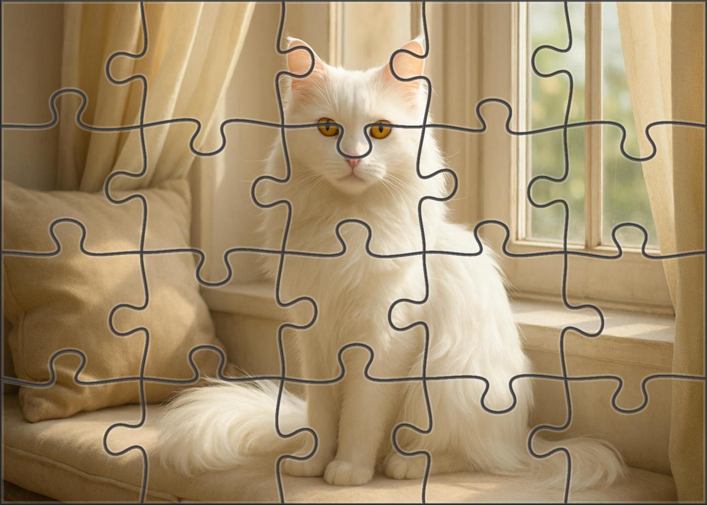 Ivory Cascade Flowing White Angora With Playful Grace 300 Piece Puzzle