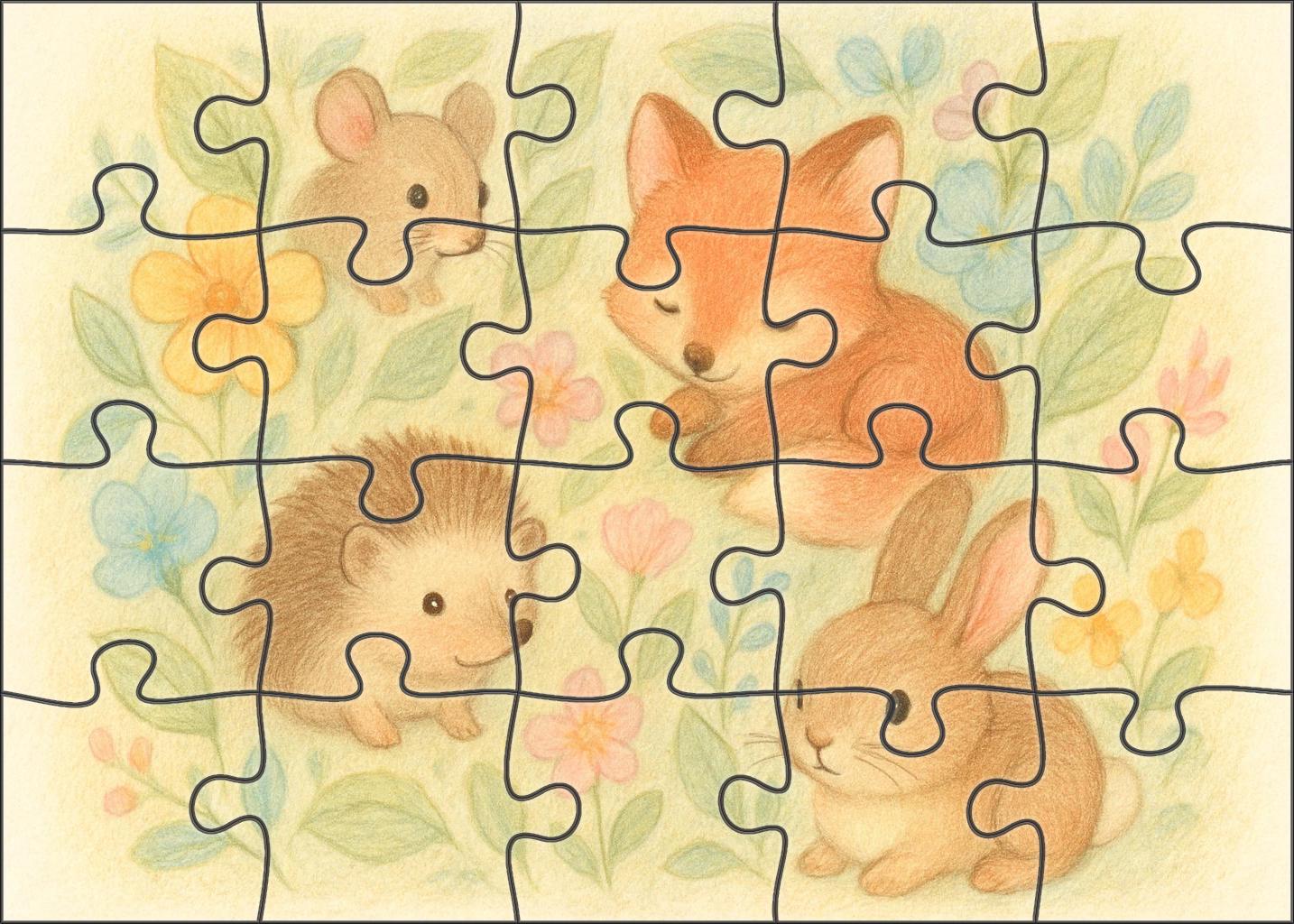 Enchanted Woodland Creatures Whimsical Colored Pencil Sketch Large Format Puzzle