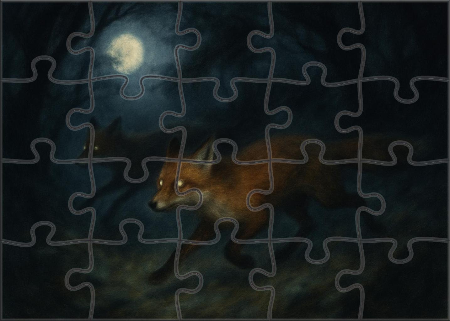 Nocturnal Woodland Creatures Soft Charcoal Sketch Of Foxes In Moonlight Puzzle Collection