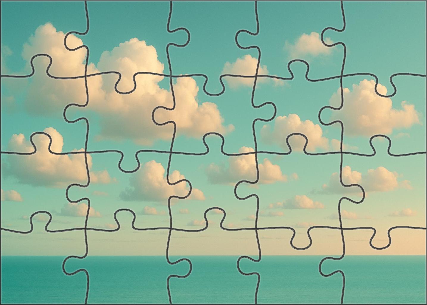 Cool Teal Horizon With Cotton Cloud Drift Mini Puzzle