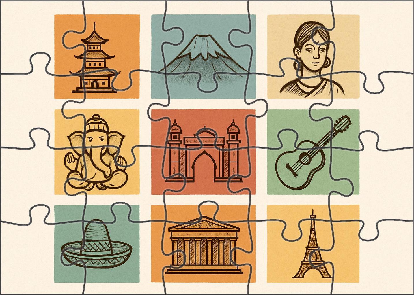 Cultural Landscape Symbolic Map Puzzle For Adults