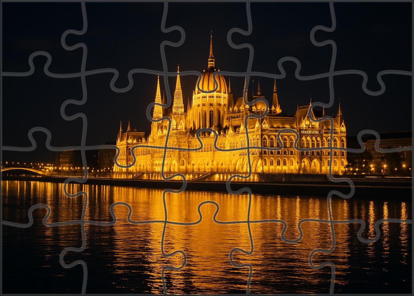 Budapest Danube Skyline Historic Palaces And Parliament Building Illuminated Along The River Easy Puzzles