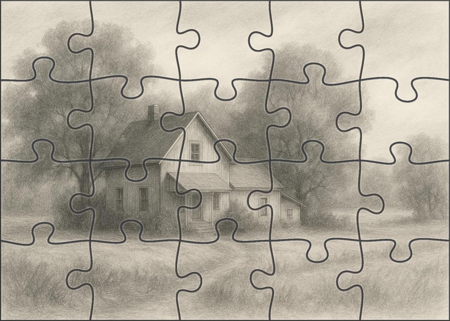 Quiet Countryside Homestead Soft Graphite Sketch With Subtle Tonal Layers Large Format Puzzle