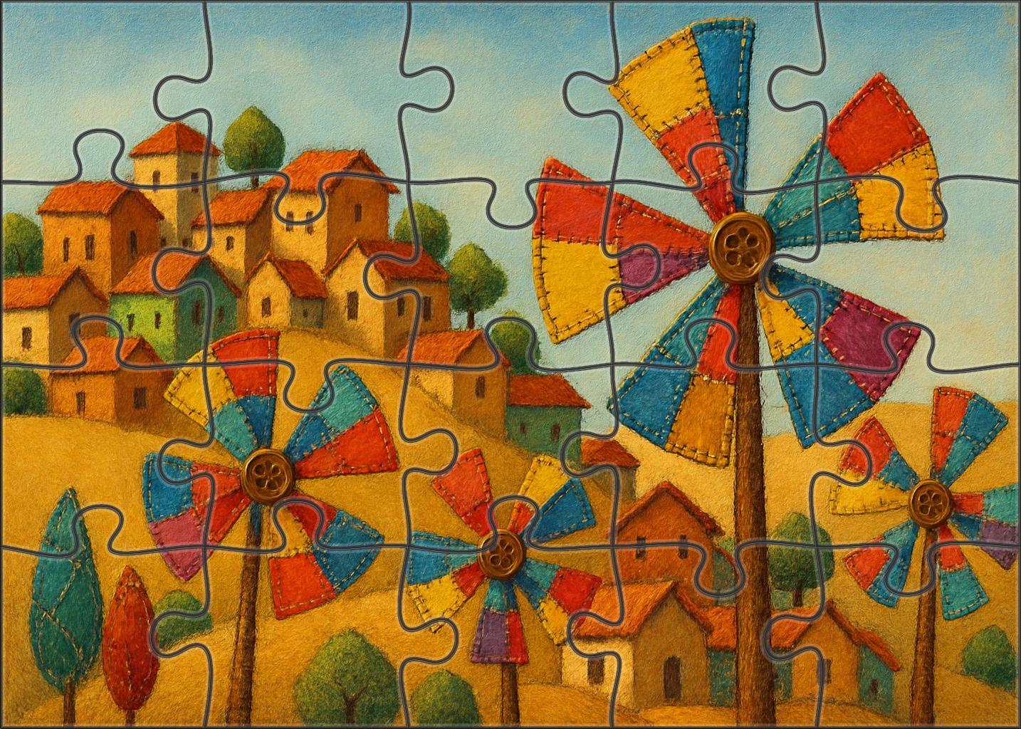 Patchwork Windmill Village Large Format Puzzle