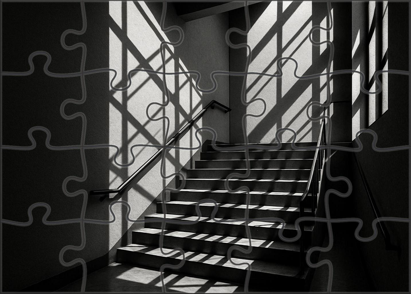 Architectural Stairwell Study Technical Ink Drawing With Crosshatch Shadows 20 Piece Puzzle