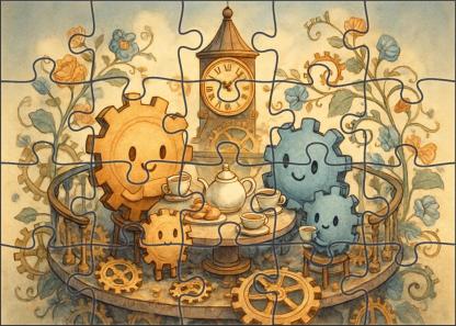 Clocktower Tea Gathering 500 Piece Puzzle