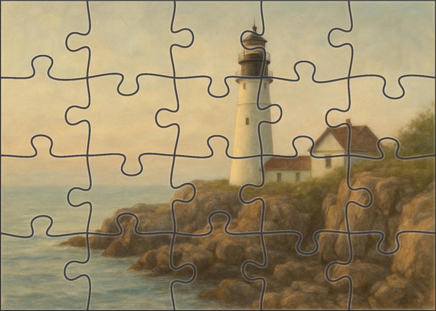 Coastal Lighthouse Scene Soft Pastel Landscape With Textured Detail Puzzle Challenge