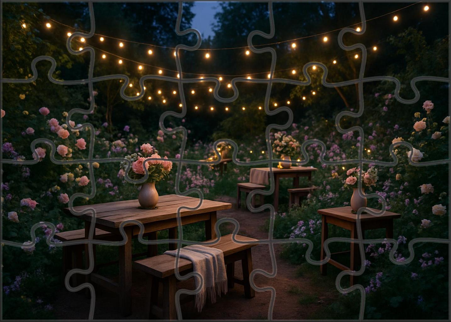 Midsummer Garden Serenade Twilight Blooms And Twinkling Fairy Lights 100 Piece Puzzle
