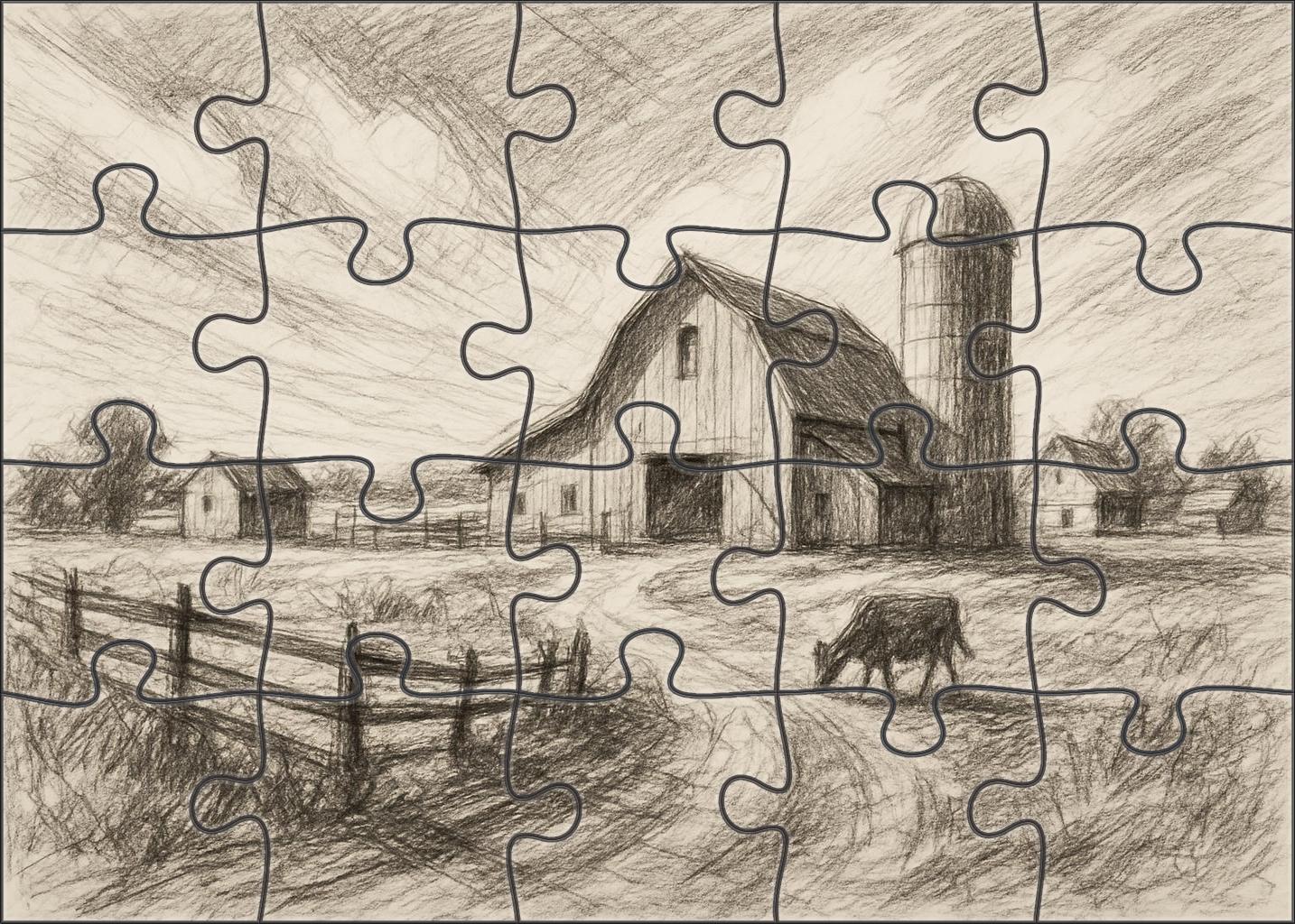 Rustic Farmstead Panorama Loose Pencil And Ink Mixed Media Custom Jigsaw Puzzle