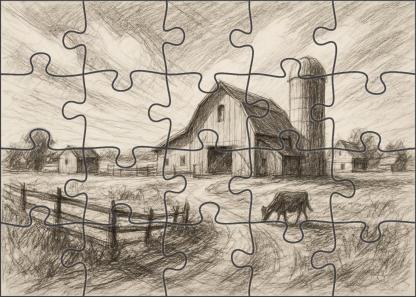 Rustic Farmstead Panorama Loose Pencil And Ink Mixed Media Custom Jigsaw Puzzle