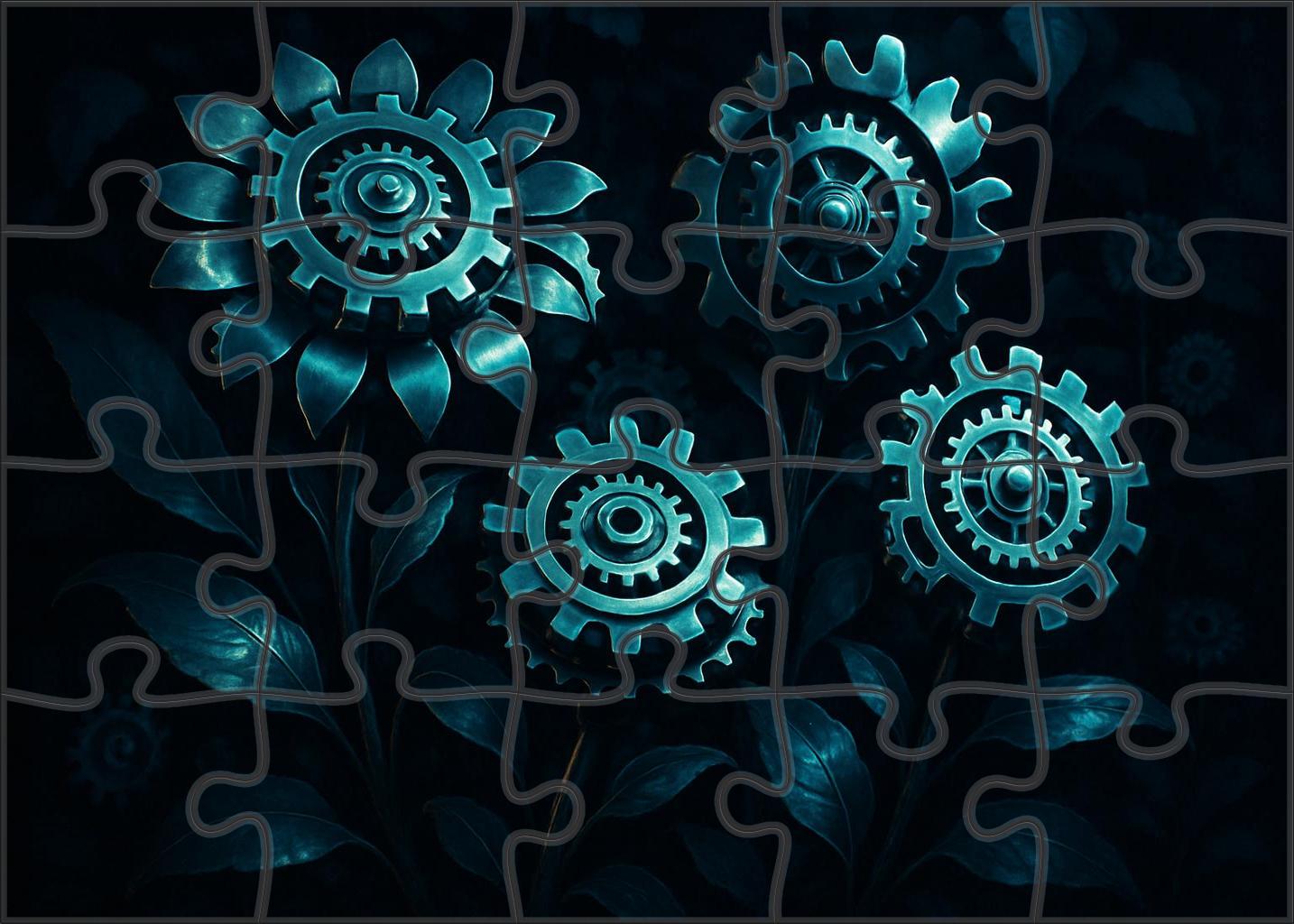 Mechanical Blooming Clockwork Flowers Opening In Midnight Gardens Custom Jigsaw Puzzle