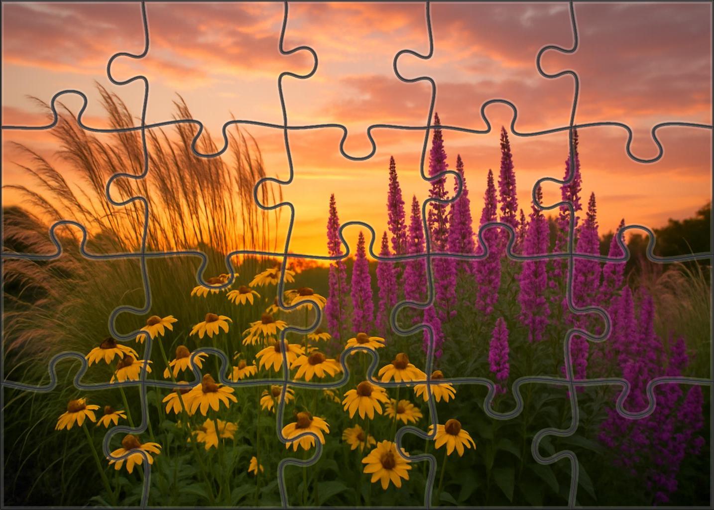 Sunset Prairie Garden Bed Tall Stalks Of Warm Yellow And Soft Mauve Flowers Family Puzzles