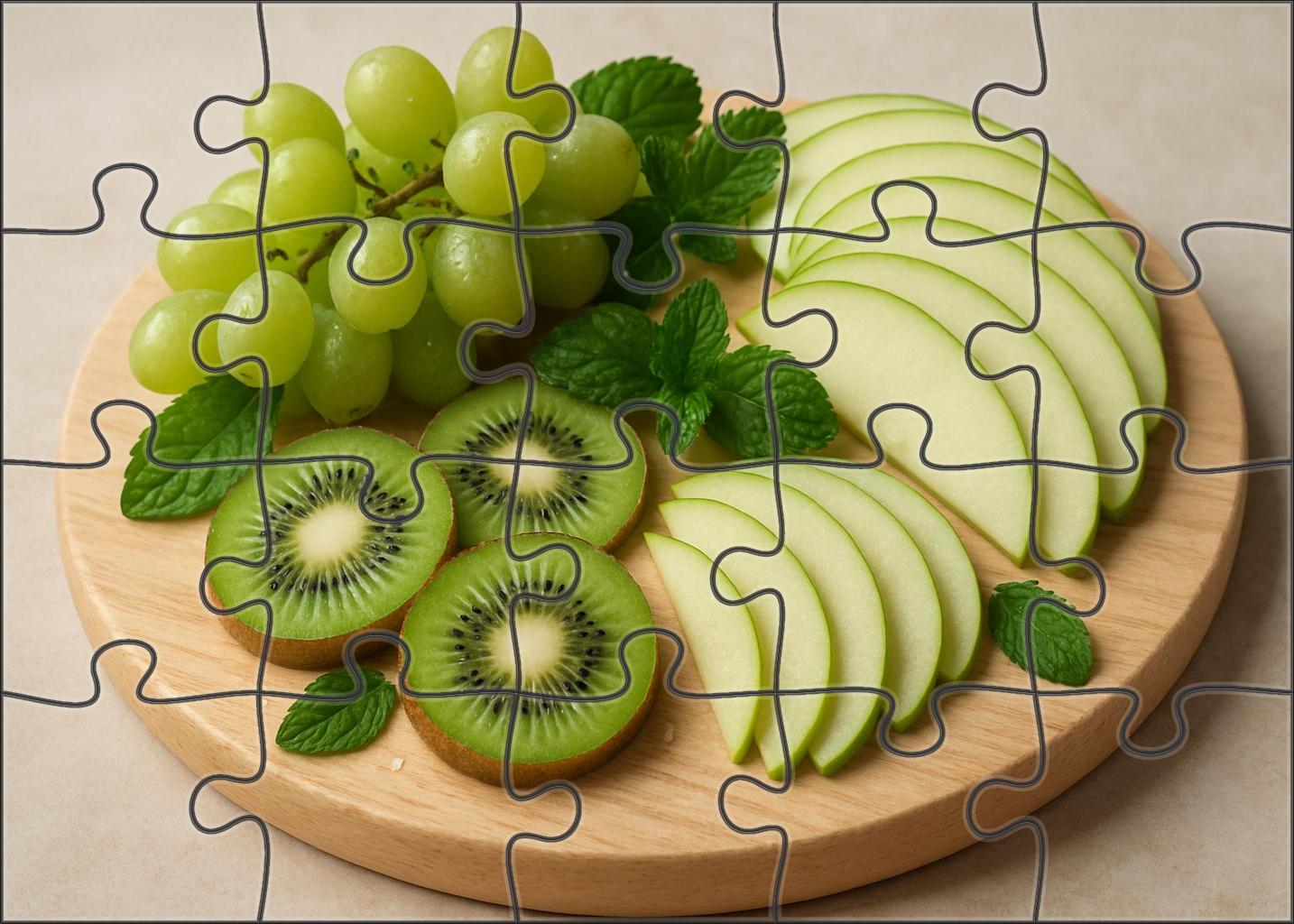 Juicy Orchard Platter Sliced Kiwi Green Grapes And Sliced Green Apples Premium Puzzle Pieces