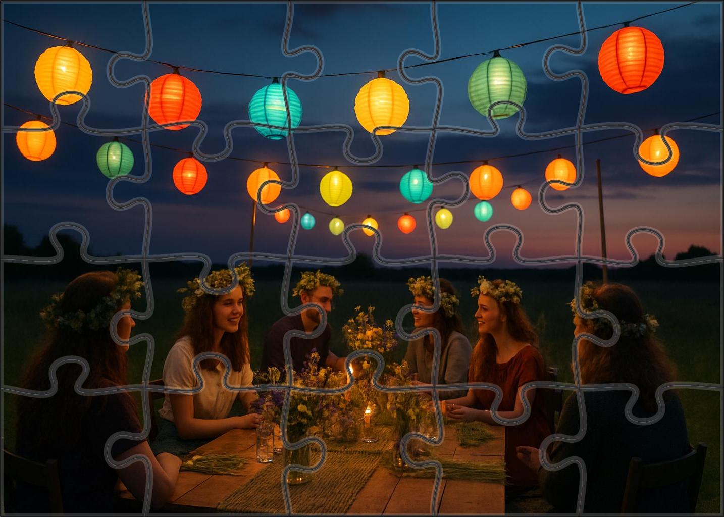Dew-kissed Summer Festival Lanterns And Floral Crowns In An Open Field 20 Piece Puzzle