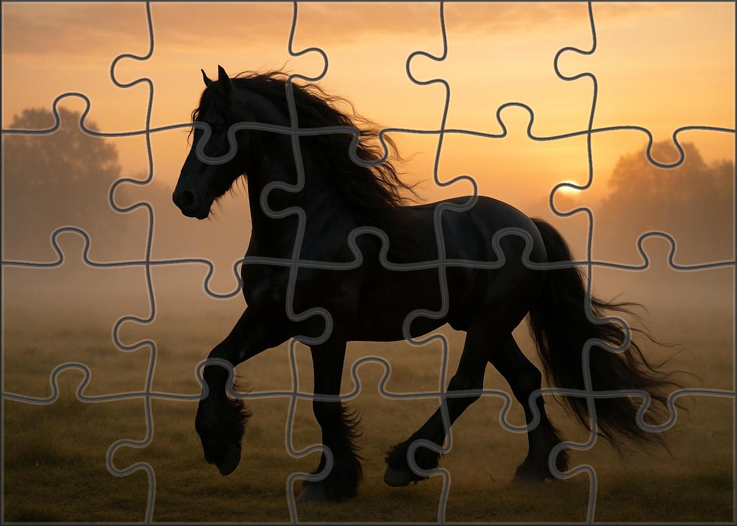 Ebony Crest Majestic Black Friesian Stallion With Flowing Mane 500 Piece Puzzle