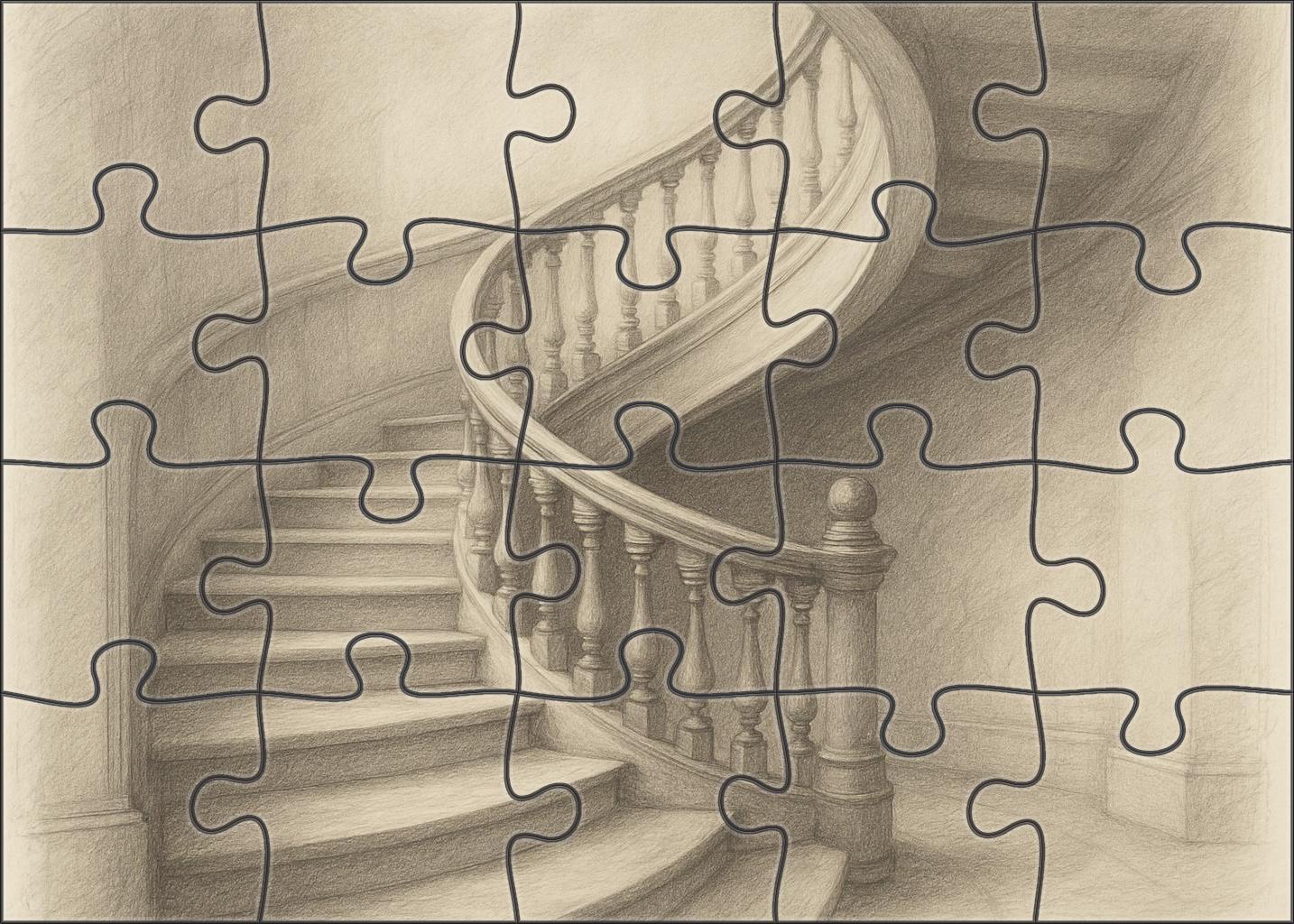 Architectural Spiral Staircase Delicate Pencil Lines And Gradual Shading Large Format Puzzle