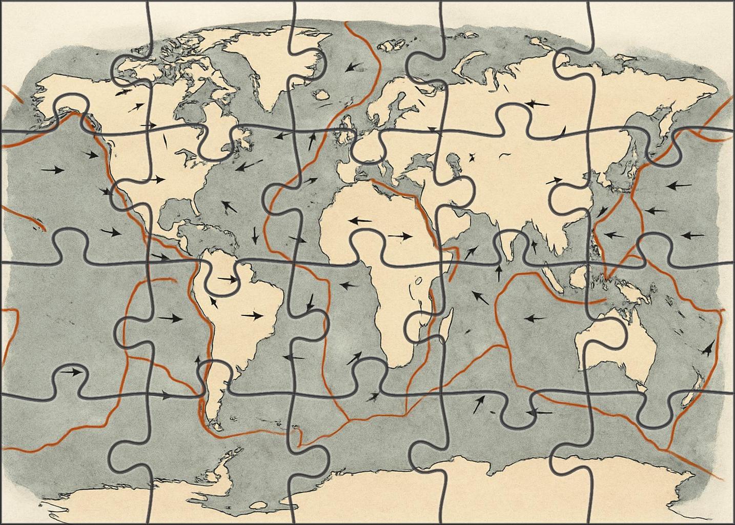 Tectonic Plate Boundary Map With Stress Vectors 50 Piece Puzzle