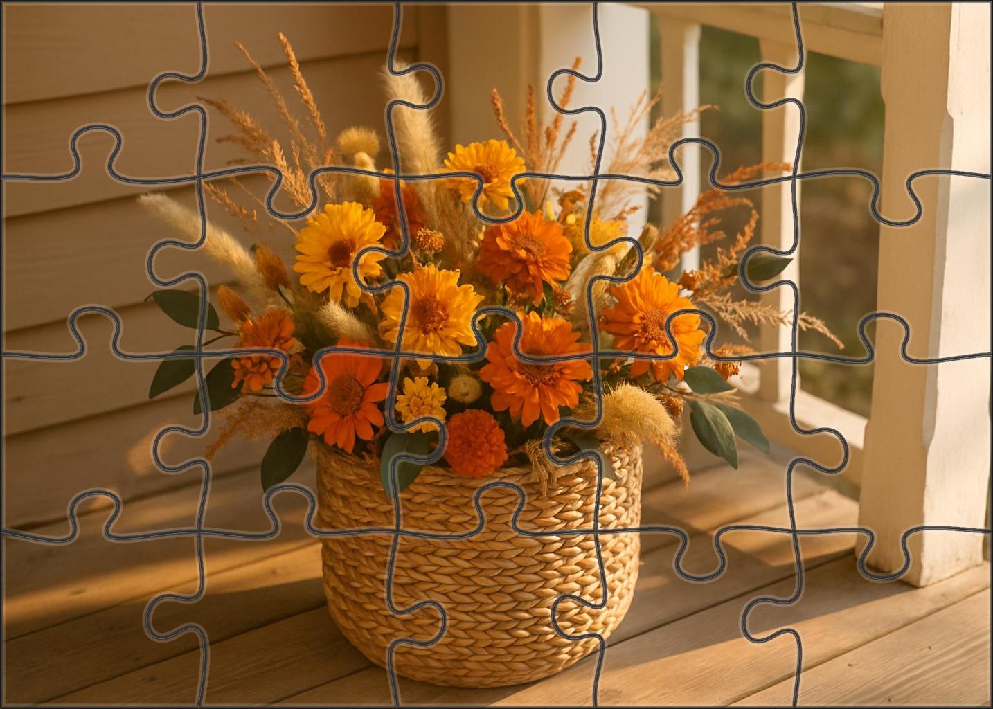 Golden Autumn Harvest Basket Puzzle Challenge