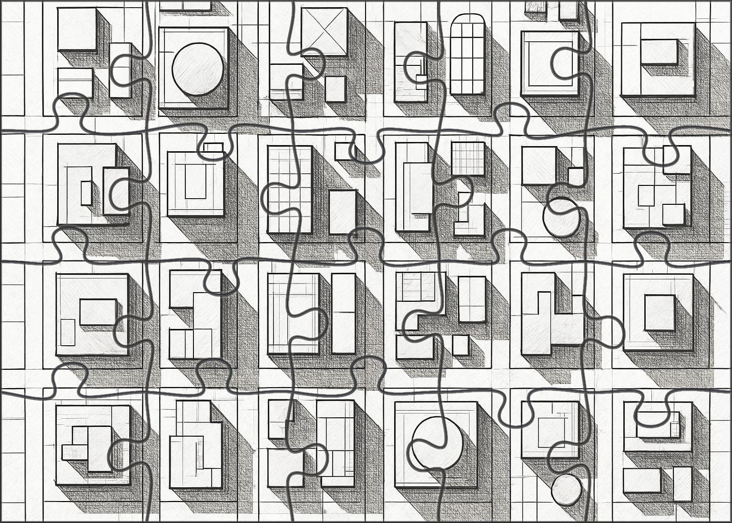 Futuristic City Grid Technical Pen Illustration With Geometric Precision Large Format Puzzle