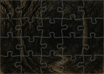 Fantasy Forest Path Expressive Ink And Brush Illustration Of Twisted Trees Puzzle Collection