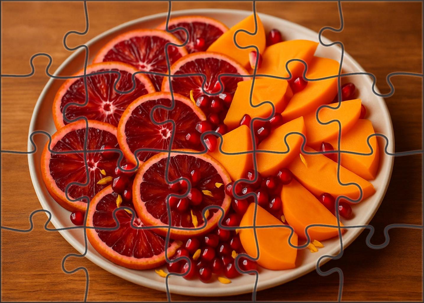 Sunset Orchard Layered Display Of Blood Oranges Pomegranates And Fuyu Persimmons Premium Puzzle Pieces