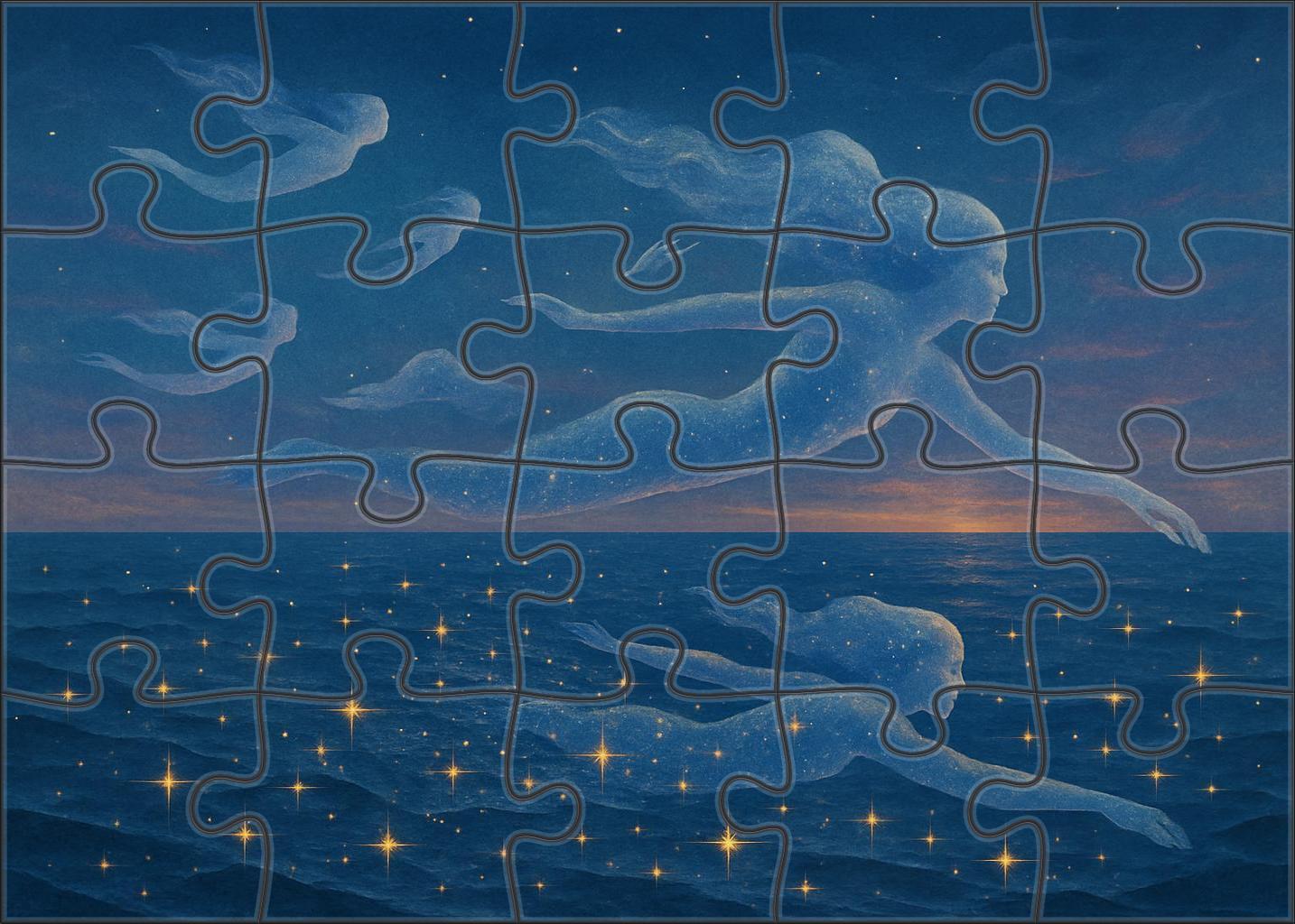 Celestial Swimmer Stars Diving Into Liquid Twilight Puzzle For Adults