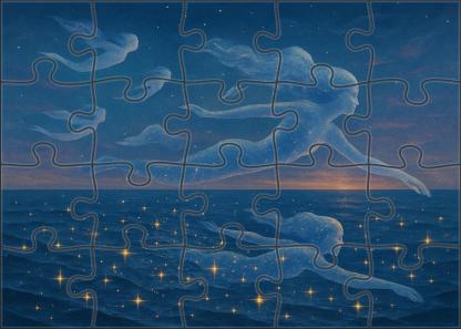 Celestial Swimmer Stars Diving Into Liquid Twilight Puzzle For Adults