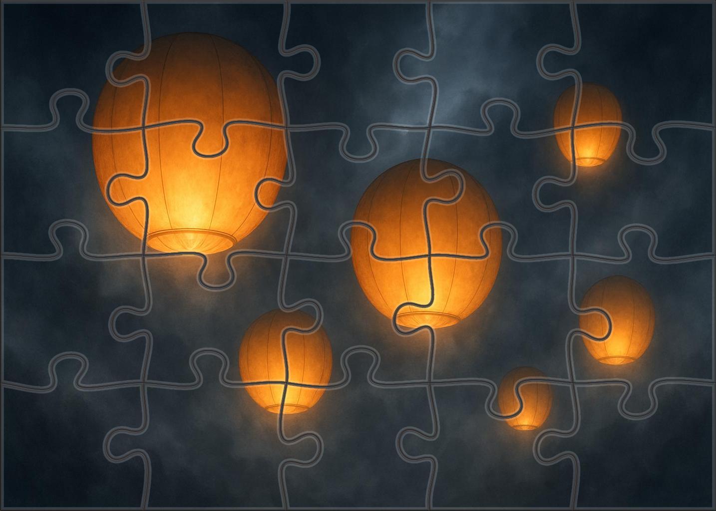 Veil Of The Floating Lanterns Mist-shrouded Orbs Drifting Through Night Unique Puzzle Design