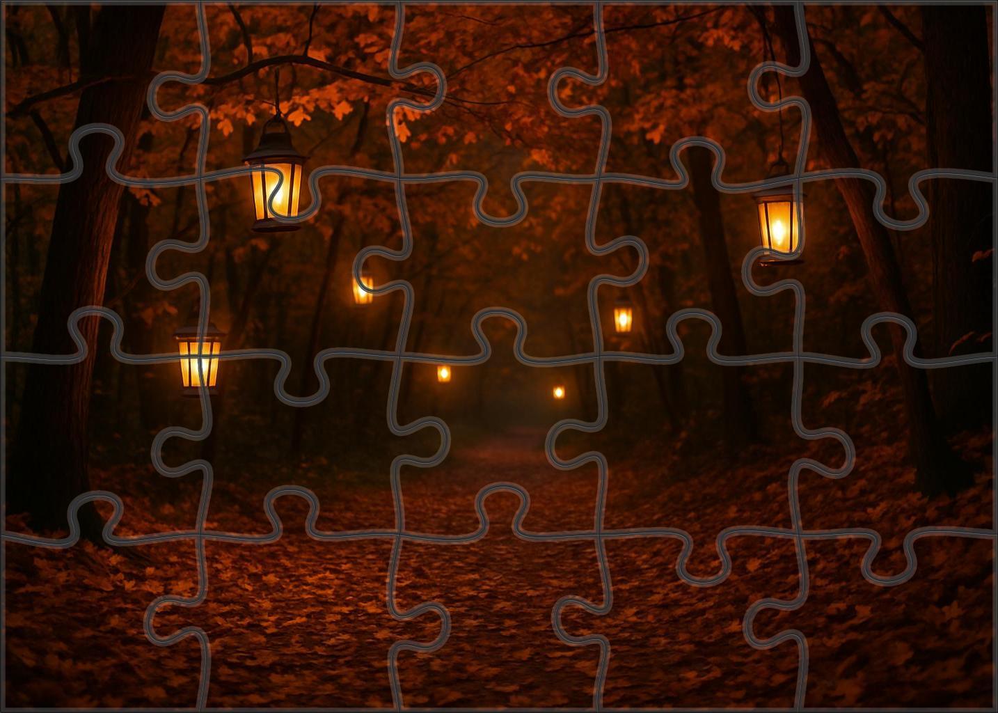 Early Autumn Festival Pathway Leaf Litter And Lanterns 100 Piece Puzzle