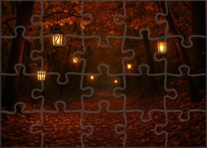 Early Autumn Festival Pathway Leaf Litter And Lanterns 100 Piece Puzzle