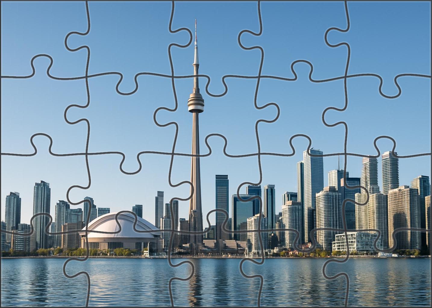 Toronto Lakefront Skyline Dominated By The Iconic Cn Tower Soaring Above Mixed-use High-rises Along The Waterfront Puzzle Challenge