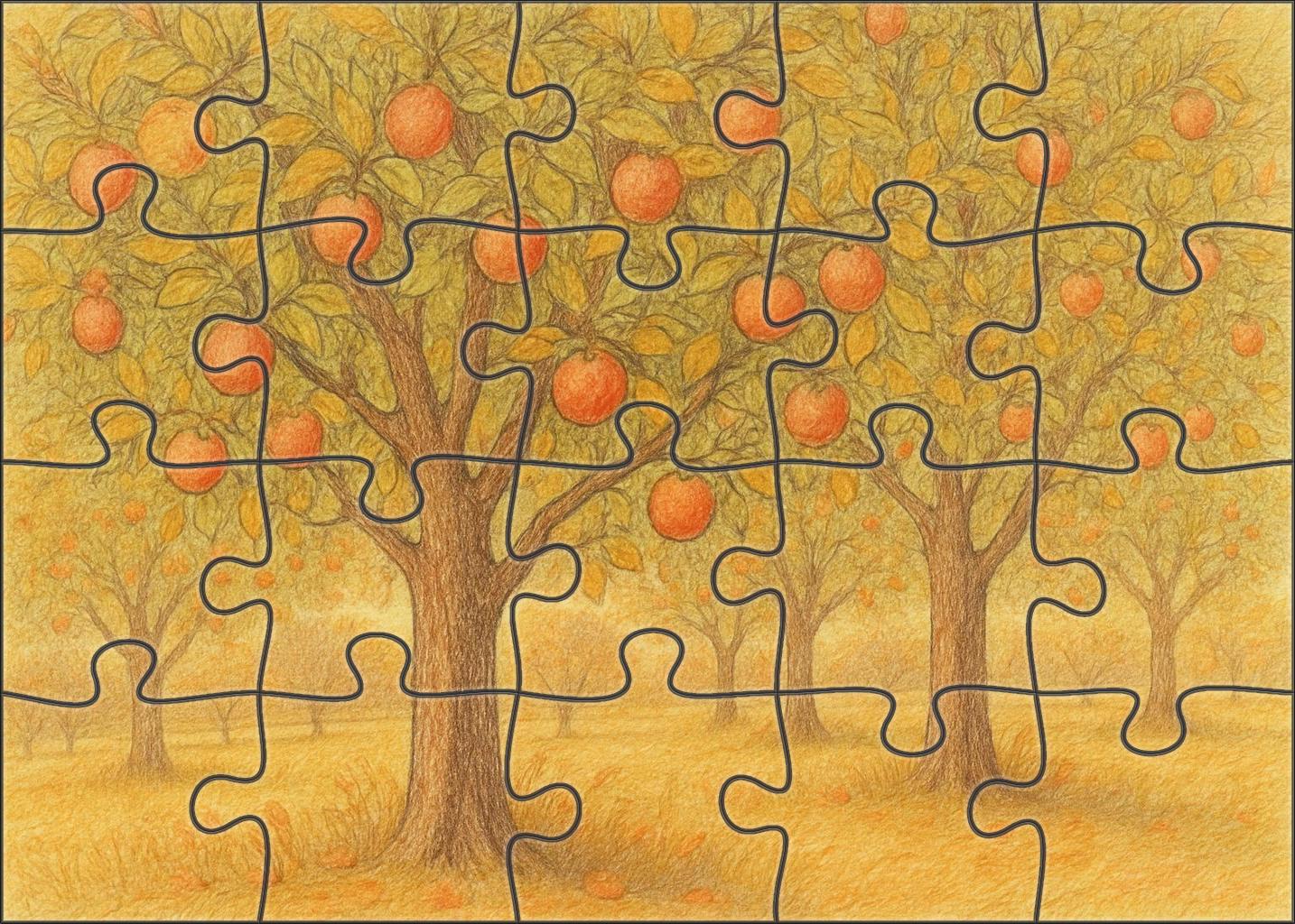 Rustic Orchard Study Colored Pencil Sketch Of Autumnal Fruit Trees Puzzle Collection