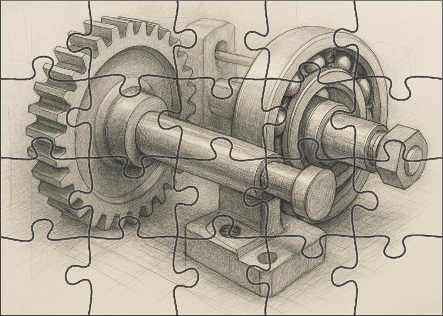 Historic Mechanical Device Sketch Precise Technical Pencil Rendering Family Puzzles