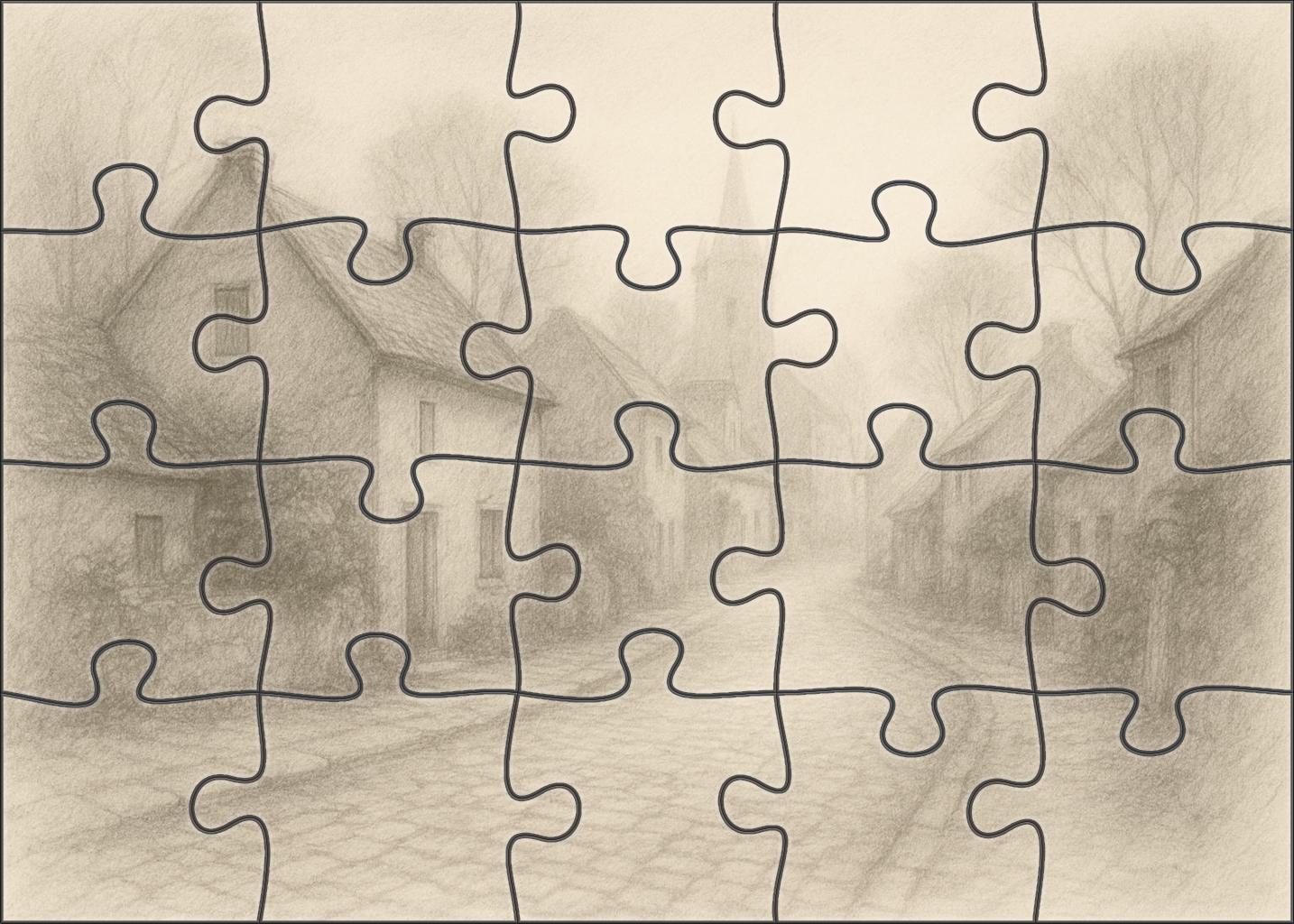 Quiet Village Street Soft Pencil Atmospheric Sketch Premium Puzzle Pieces