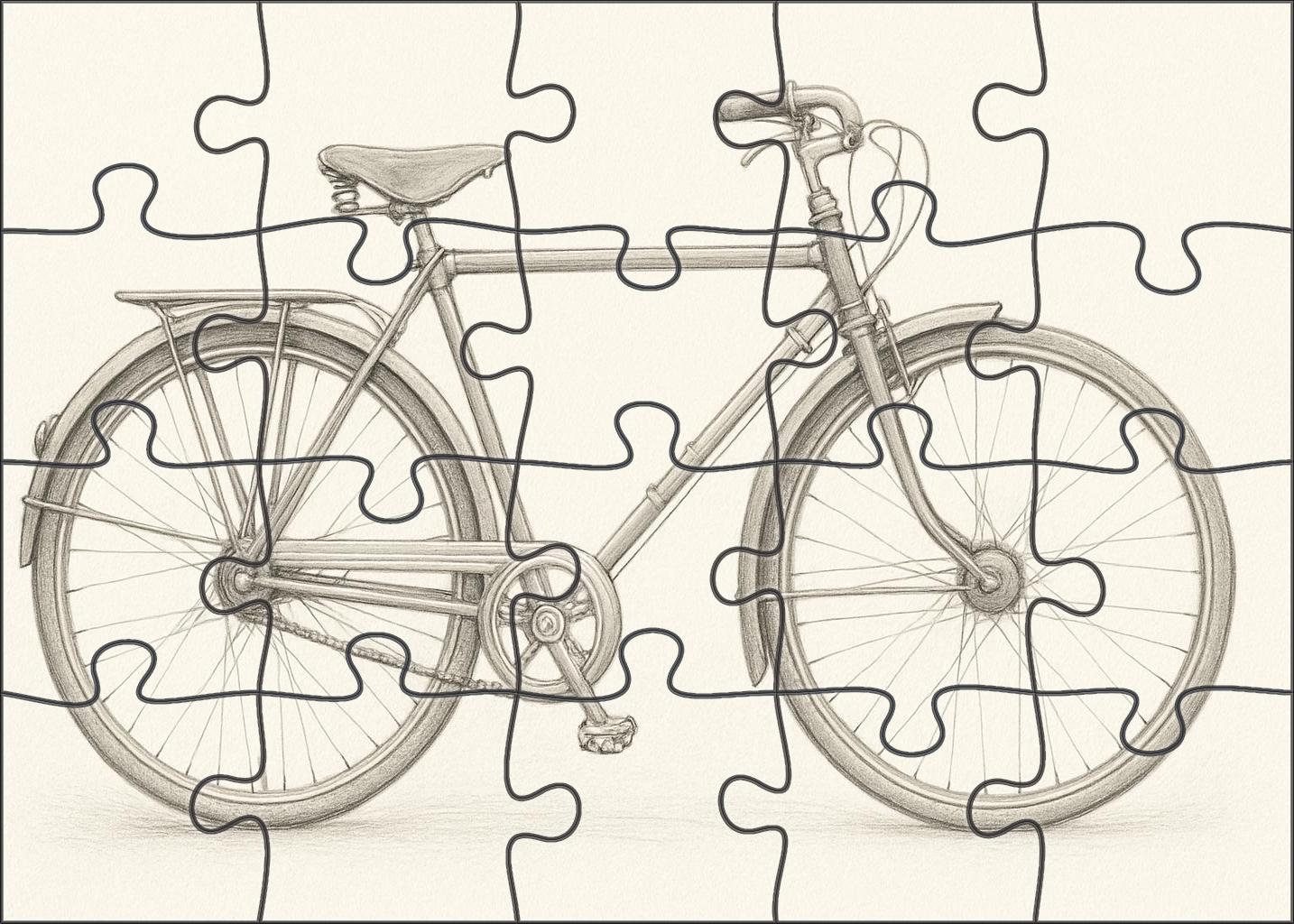 Vintage Bicycle Study Crisp Pencil Lines And Soft Tonal Shading Large Format Puzzle