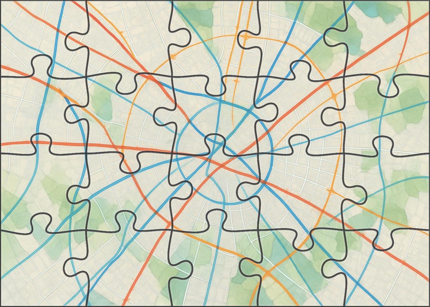 Multilayered Urban Infrastructure Diagram Puzzle Collection