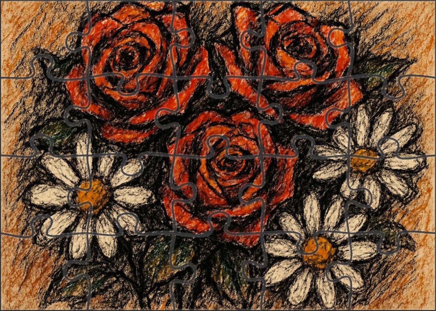 Floral Still Life In Cont Crayon Bold Textural Forms Of Garden Blooms Large Format Puzzle