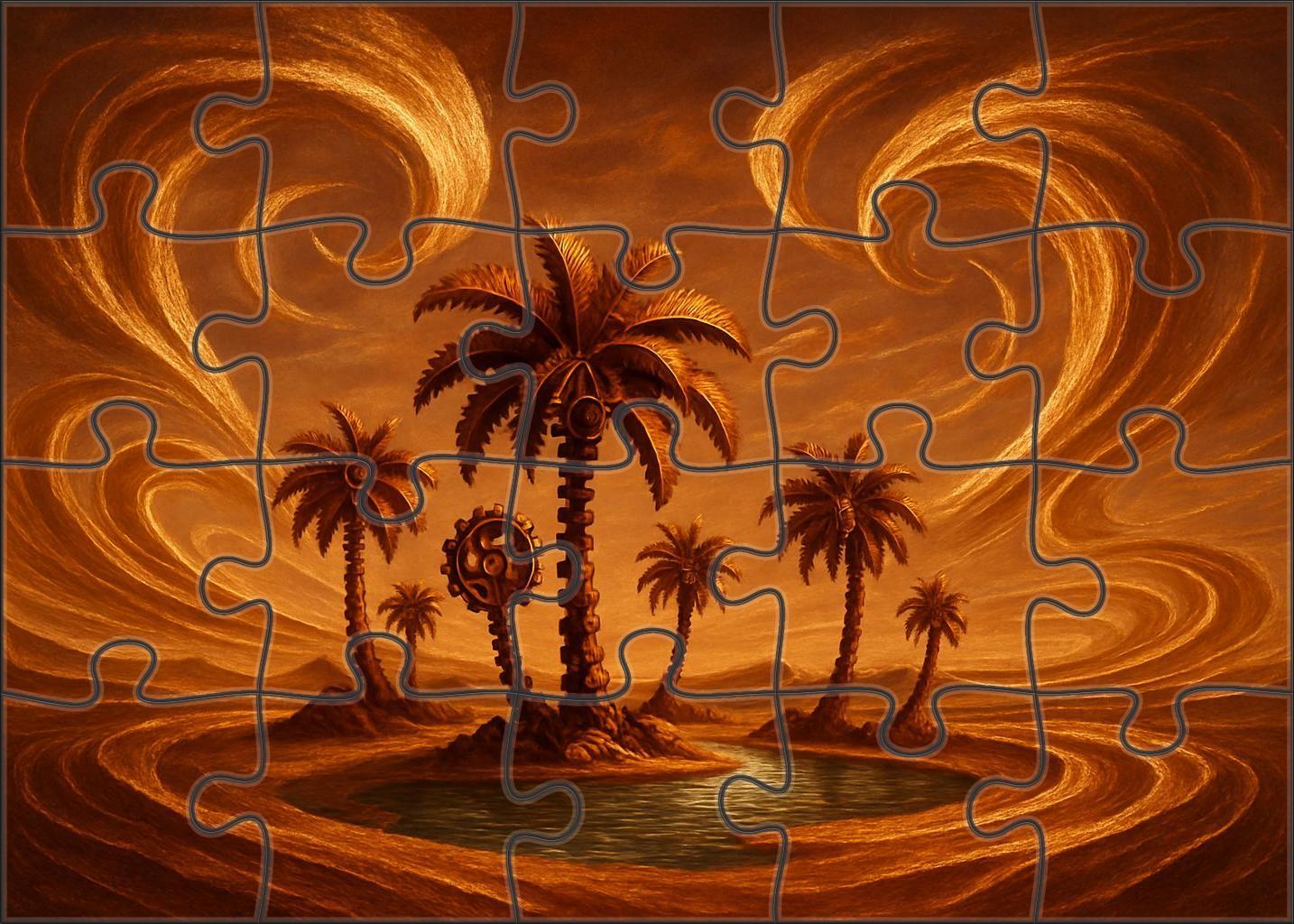 The Clockwork Oasis Mechanical Palms And Gilded Sandstorms Unique Puzzle Design