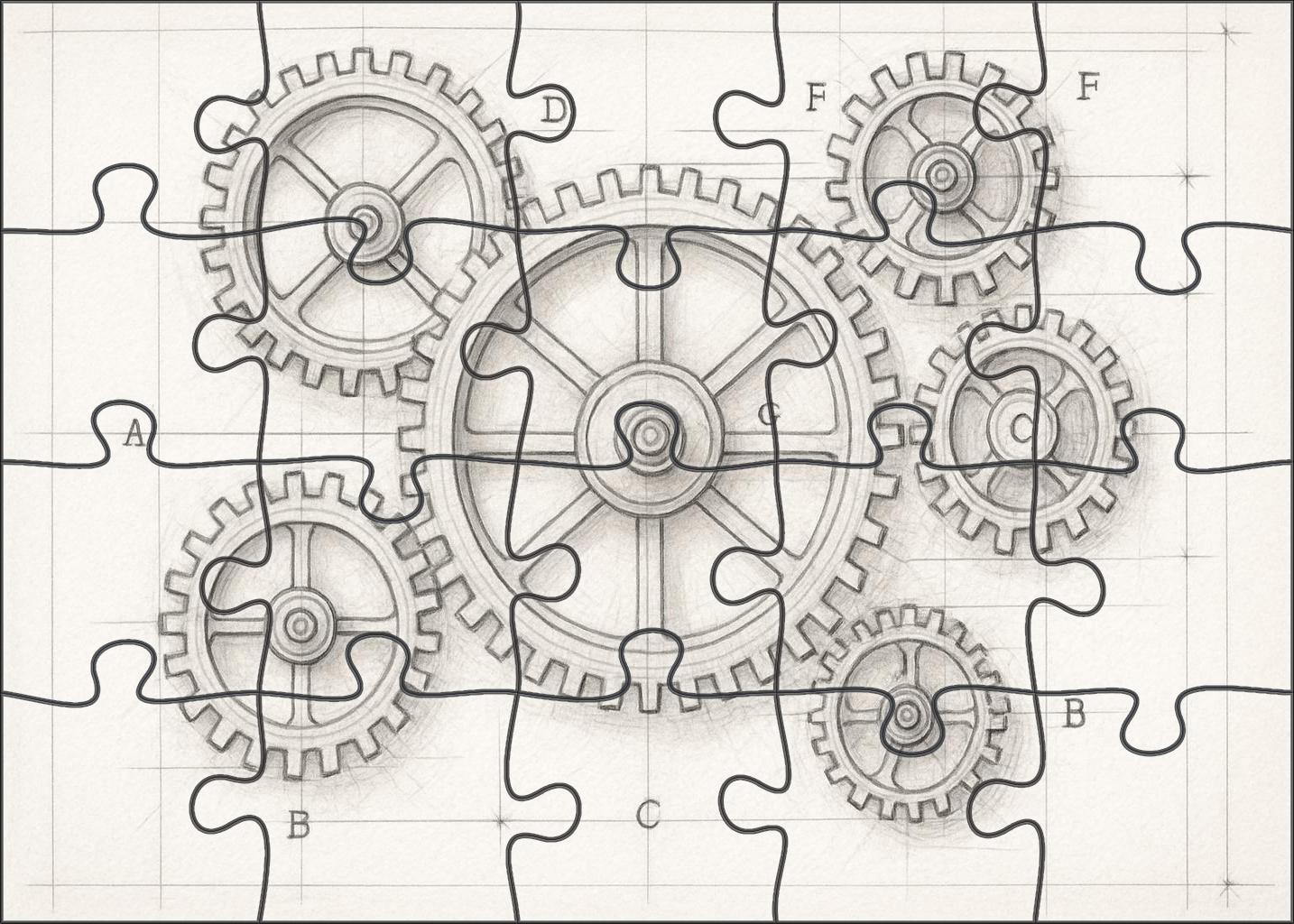 Mechanical Device Blueprint Technical Pencil And Ruler Precision Puzzle Challenge
